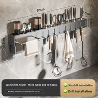 Étagères de cuisine en métal, organisateur mural multifonctionnel, support de rangement avec porte-couteaux et porte-cuillères, porte-baguettes de cuisine