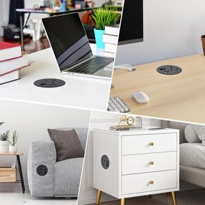 เต้ารับไฟฟ้าแบบฝังในโต๊ะทำงานขนาด 80 มม. พร้อมสาย USB-C แบบยืดหดได้ PD 20W สำหรับใช้ในสำนักงานในสหราชอาณาจักร - Product Image 6