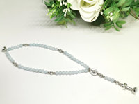 Gelang Rosario Medali Ajaib dengan Salib, Manik-manik Aquamarine Biru Muda 4mm Buatan Tangan, Perhiasan Kristen