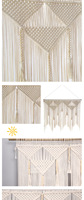 Rideaux bohèmes tissés à la main avec des pompons blancs, décoration murale, tapisserie triangulaire