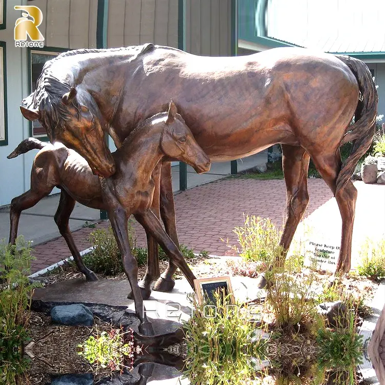Levensgrote Outdoor Tuin Decoratie Brons Merrie Moeder En Kinderen Paard Standbeelden Sculptuur Te Koop