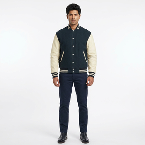 แจ็คเก็ต Letterman Varsity คุณภาพพรีเมียม แขนผ้าฝ้าย คอตั้ง สำหรับฤดูหนาว ทำจากผ้าขนสัตว์ 100%  ขั้นต่ำในการสั่งซื้อน้อย เหมาะสำหรับผู้ชาย ราคาดีที่สุด สวมใส่สบาย - Product Image 1