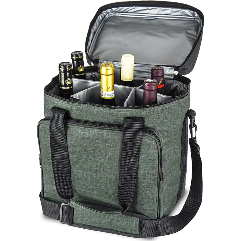 Insulated Wine Carrier 6 bottle Bag Tote Removable Padded Travel Padded Cooler Bag Adjustable Shoulder Strap Wine Carrying Case