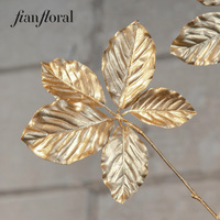 Feuilles de plantes artificielles en hêtre doré réalistes en gros, feuilles artificielles faites à la main, style naturel, décoration d'anniversaire, branche unique en plastique