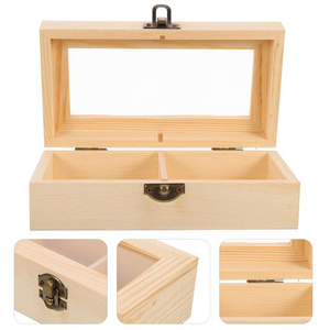 Square Pine Wood Display <b>Boxes</b> With Glass Lids Elegant Natural Wood Storage For Jewelry <b>Keepsakes</b> Collectibles And Decorative - Product Image 2