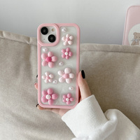 Coque de téléphone portable antichoc 360° en TPU avec fleurs 3D mignonnes et fraîches, effet goutte de colle, protection intégrale anti-chute