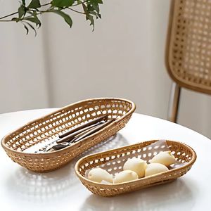 Cesta de almacenamiento de ratán de bambú ovalada Diseño tejido único para organización de cocina - Product Image 1