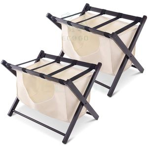 Portaequipajes plegable de bambú con correas de nailon negro - Product Image 4