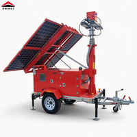 Remorque d'éclairage solaire LED portable à déploiement facile avec mât électrique de 9 mètres et moteur diesel pour la protection extérieure