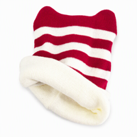 Bonnet tricoté à rayures rouges et blanches avec oreilles de chat de dessin animé, personnalisable avec logo, vente en gros d'usine OEM, bonnet chaud et tendance pour fille, idéal pour l'hiver