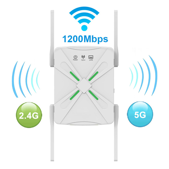 1200Mbps Newest signal Booster 5G 2.4GHz Home Dual Band WiFi Booster 4 Antennas Covers up to 4000 Sq WiFi Repeater WiFi Extender