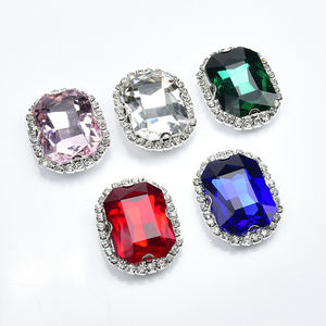 Botón rectangular de diamantes de imitación de 18x28Mm, accesorio de cristal con parte trasera plana, garra de plata, hebilla de cristal para coser en bolsas de ropa, bricolaje, venta directa de fábrica - Product Image 2