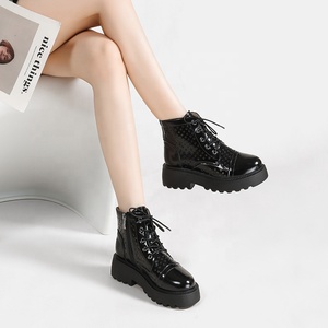 Botines Cortos de Charol Negro para Mujer, Cómodos, con Cierre de Cordones y Cremallera, Forro de Piel y Suela Gruesa para Primavera y Otoño - Product Image 4