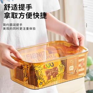 Caja de almacenamiento acrílica con tapa, organizador rectangular de ropa para escritorio, armario, diseño de cubierta pequeña en naranja y gris - Product Image 4