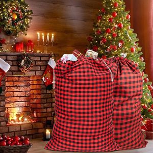 Sac à cordon en tissu écossais rouge et noir pour Noël, idéal pour les cadeaux de fête, l'emballage de bonbons et les cadeaux. - Product Image 6