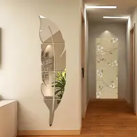 3D Feather Mirror Wall Sticker, Room Decal, Mural Art