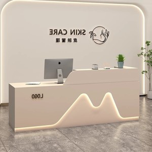 Modern LED Reception <b>Desk</b> with Mountain Shape Light White Front Counter with Logo Space for Beauty Salon Skin Care Clinic - Product Image 1