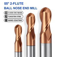 Fraise à bille en acier au tungstène HRC55 à 2 dents, profilée en arc R0.5-R10mm, fraise à bout sphérique CNC en carbure avec revêtement Altin