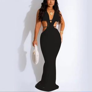 Vestido de fiesta estilo europeo americano, halter, estilo urbano, con cordones, entallado, espalda descubierta, sexy, para mujer, para discoteca. - Product Image 3