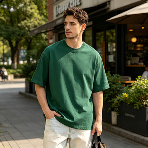 T-shirt décontracté pour homme 100 % coton, col rond, manches courtes, coupe ample, couleur unie, respirant, en tissu peigné 220g - Product Image 5