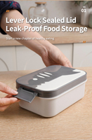 Boîte à lunch minimaliste en acier inoxydable sans BPA, en plastique noir et blanc, étanche, à un seul niveau, grande capacité, réutilisable, pour le stockage des aliments