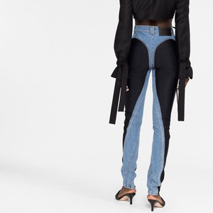 Jeans personnalisés fabriqués Colorblock Patchwork Denim Pantalon crayon <span class=keywords><strong>Taille</strong></span> <span class=keywords><strong>haute</strong></span> Casual Slim Two Tone Jeans pour les femmes à la mode - Product Image 5