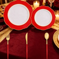 Assiettes jetables en plastique PS à bord doré estampé à chaud, festonnées, roses, robustes, pour dîner, fête prénuptiale, mariage