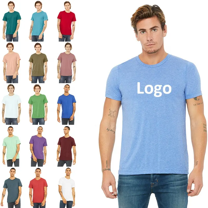 Custom 50% polyester 25% cotton 25% Rayon t-shirts 4.3oz Running tshirts Muscle fit Gym Unisex triblend Men's tri blend t shirt