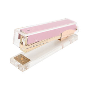 <span class=keywords><strong>Grapadora</strong></span> de escritorio de acrílico transparente, juego de alcantarillado para libros, accesorios de oficina, grapas, encuadernación de libros de plexiglás de Color rosa, hecho de Metal y plástico - Product Image 1