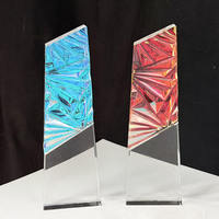 Trophée Tour de Cristal du Fabricant, Trophée Tour de Cristal Arc-en-ciel Bleu Rose avec Base Transparente