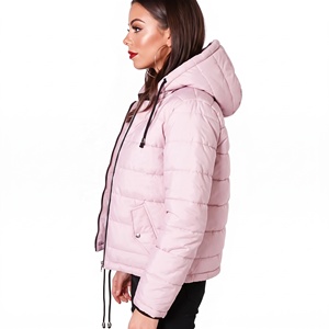 Blouson universitaire d'hiver pour femme modèle KIJQJW4, col montant, matelassage épais, motif coton, capuche en fourrure, doublure en nylon, logo personnalisé - Product Image 2