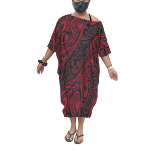 Neues schulterfreies Damen-Poncho-Kleid in Einheitsgröße mit polynesischem Print, Fledermausärmel-Shirt, individuelles, lockeres Damen-Poncho-Oberteil in freier Größe - Product Image 2
