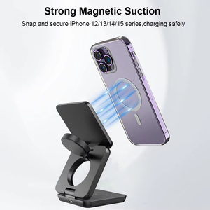 Estación de carga inalámbrica plegable <span class=keywords><strong>3</strong></span> en 1 para <span class=keywords><strong>iPhone</strong></span> 15 14 13 12 <span class=keywords><strong>AirPods</strong></span> <span class=keywords><strong>3</strong></span>/2 Watch 9 8 <span class=keywords><strong>7</strong></span> para cargador magnético Samsung Galaxy - Product Image 4