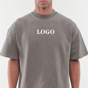 Haute qualité hommes luxe personnalisé lourd 100% coton Camisetas surdimensionné t-shirt blanc col montant lourd surdimensionné Boxy t-shirt - Product Image 1