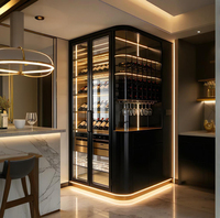 Meuble de rangement pour vin en verre avec éclairage LED de luxe, étagère à vin modulaire personnalisée, meuble de présentation de vin encastré en coin pour villa