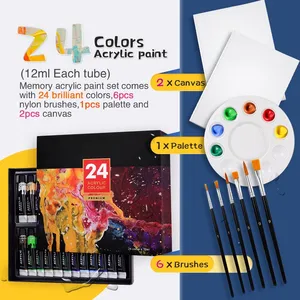 Cat akrilik 12 24 36 warna 12ml lukisan akrilik cat dilukis tangan Diy Set tahan air grosir dalam kotak