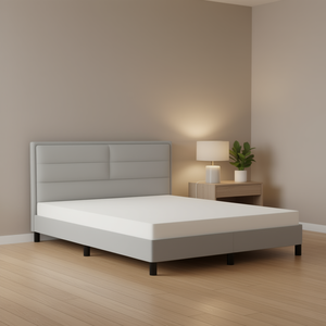 Base de Cama Tapizada en Gris Claro con Cabecera, Diseño Moderno en Tela, Estilo Minimalista, Tamaño Queen - Product Image 2