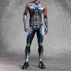 King Mcgreen Star Men Sexy Irregular Impreso Body Punk Halloween Cosplay Tight Rave Party Imagen térmica Mangas Monos - Product Image 4