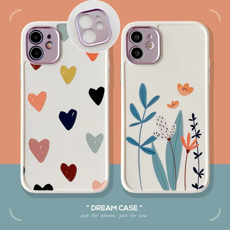 For iPhone 13 12 Pro Case Heart Flowers Phone Case For iPhone 12 14 11 Pro Max 8 7 Plus X XS Max XR Marble Soft TPU Bumper Cover