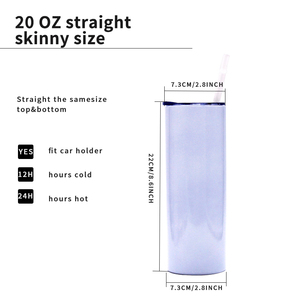 Botella de agua de sublimación recta de doble pared con pajita, vaso Delgado blanco de 20 oz, muestra gratis - Product Image 6