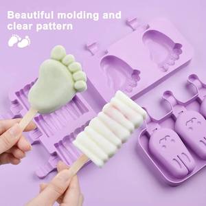 Silikovove cartoon <b>silicone</b> cream mold, multi-shaped ice popsicle making <b>tool</b>, with lid and stick - Product Image 2