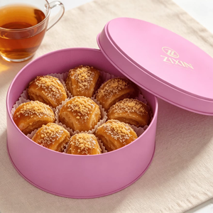 Eco-friendly Custom Round <strong>Tin</strong> Box for Dessert Luxury Food Grade Metal Cookie <strong>Sweets</strong> Packaging Gift <strong>Tin</strong> Box with Lid - Product Image 1
