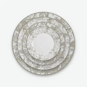 Natural grey flower design for wedding high hard porcelain plates dinnerware sets