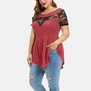 Baju Renda Formal Wanita Ukuran Plus, Atasan Tunik Asimetris Panjang, Pakaian Kantor, Blus Kerja Musim Panas, Kaus Longgar - Product Image 2