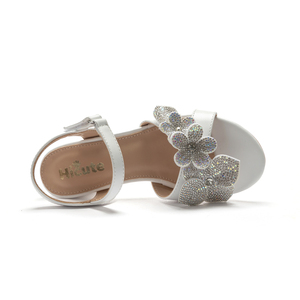 Sandali Bianchi con Tacco a Blocco e Punta Aperta per Ragazze, Decorazione con Fiori in Strass, Cinturino alla Caviglia, Tomaia in PU, <span class=keywords><strong>Scarpe</strong></span> da Festa Primavera/Estate - Product Image 3