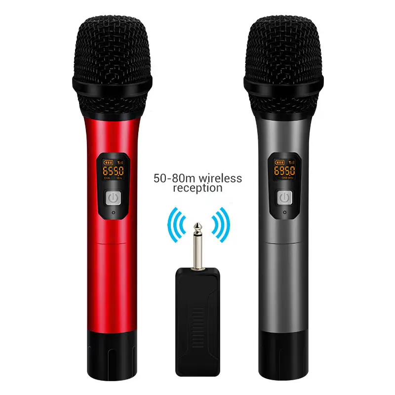 Portable Mikrofon Karaoke UHF LED Dinamis Built-In Baterai Karaoke Mikrofon Nirkabel