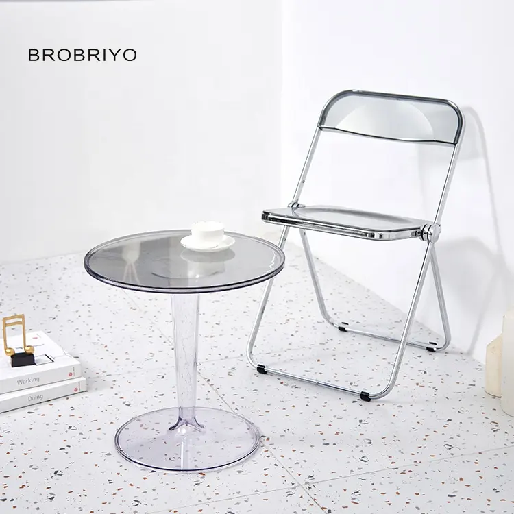 Atacado Barato Acrílico Plástico Transparente Clear Chair Desk Table Restaurant Folding Chair