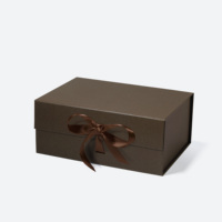 Boîte cadeau rigide pliable en cuir texturé Oxford, magnétique, A5, marron, pour cadeaux d'entreprise avec ruban