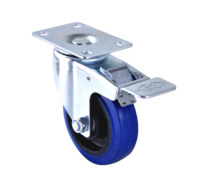 Produits d'usine Source Factory : Roue pivotante silencieuse 100x32mm à double roulement à billes, en nylon, acier et caoutchouc, haute élasticité, bleue, avec frein, charge 120kg
