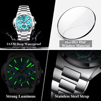Montre chronographe sport pour homme Poedagar 834, cadran bleu clair, bracelet en acier, multifonction, calendrier, étanche, quartz.